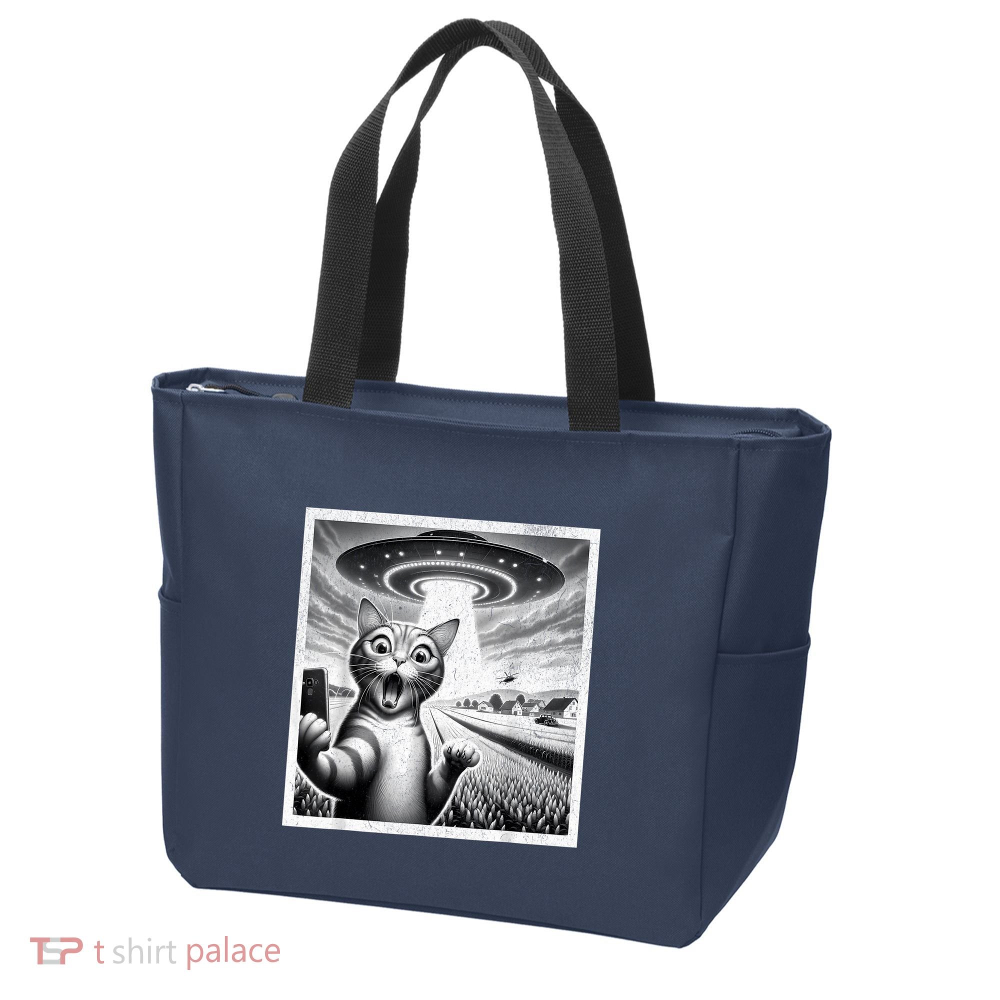 Cat Selfie With Alien Ufo Funny Cat For Women Tote Bag