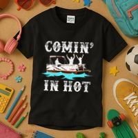 Comin In Hot Funny Pontoon Boat River Lake Boating Gift Idea Kids T-Shirt thumb 3