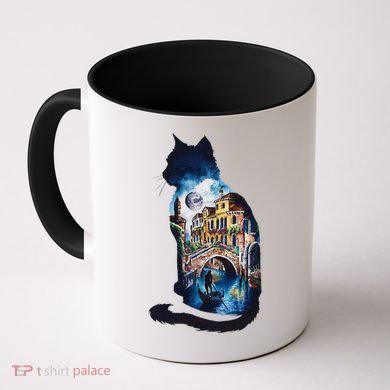 Cat Silhouette Watercolor Venice At Night Coffee Mug