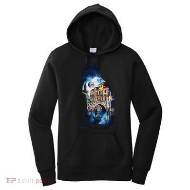 Cat Silhouette Watercolor Venice At Night Women's Hoodie