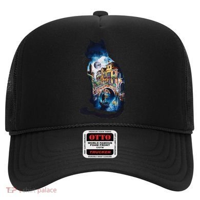 Cat Silhouette Watercolor Venice At Night Hat