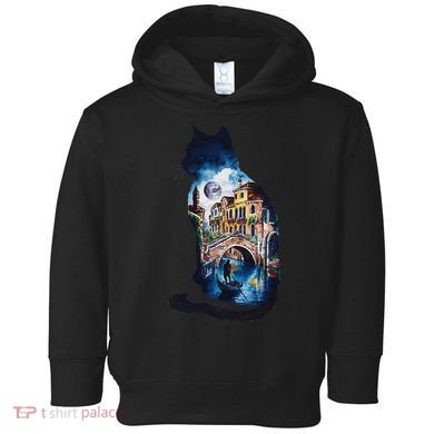 Cat Silhouette Watercolor Venice At Night Toddler Hoodie