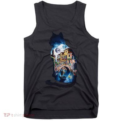 Cat Silhouette Watercolor Venice At Night Tank Top