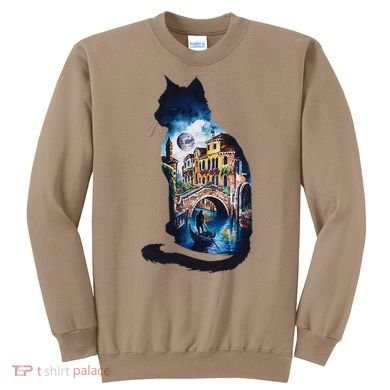 Cat Silhouette Watercolor Venice At Night Sweatshirt