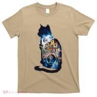 Cat Silhouette Watercolor Venice At Night T-Shirt thumb 0