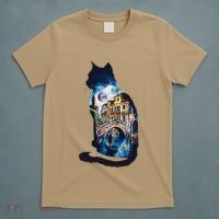 Cat Silhouette Watercolor Venice At Night T-Shirt thumb 5
