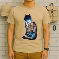 Cat Silhouette Watercolor Venice At Night T-Shirt thumb 6