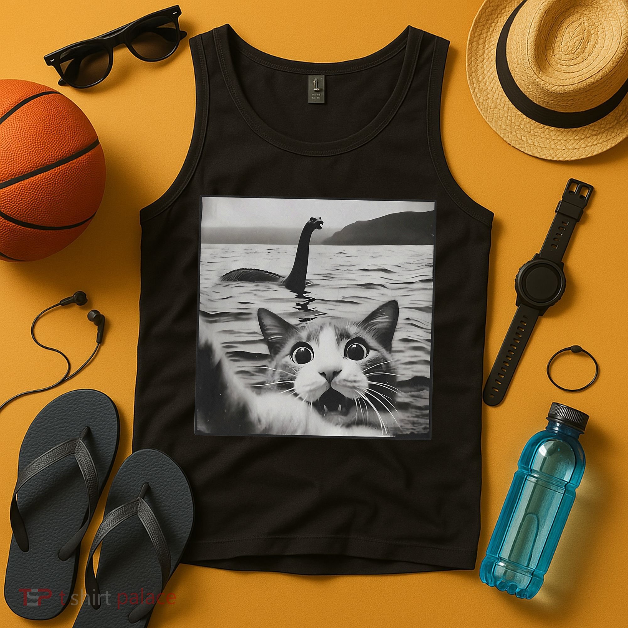 Cat Selfie With Loch Ness Monster Funny Cats Women Tank Top