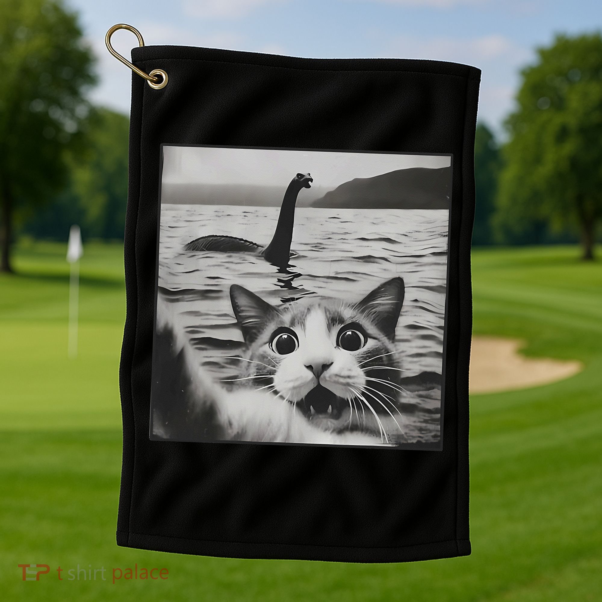 Cat Selfie With Loch Ness Monster Funny Cats Women Golf Towel