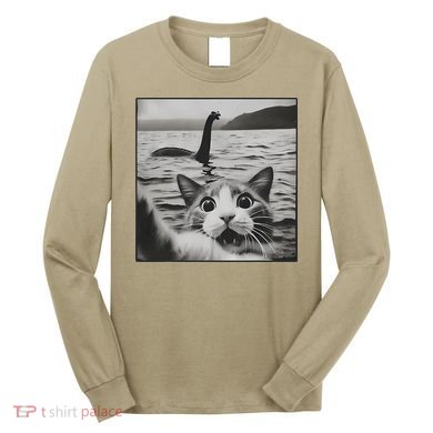 Cat Selfie With Loch Ness Monster Funny Cats Women Long Sleeve Shirt