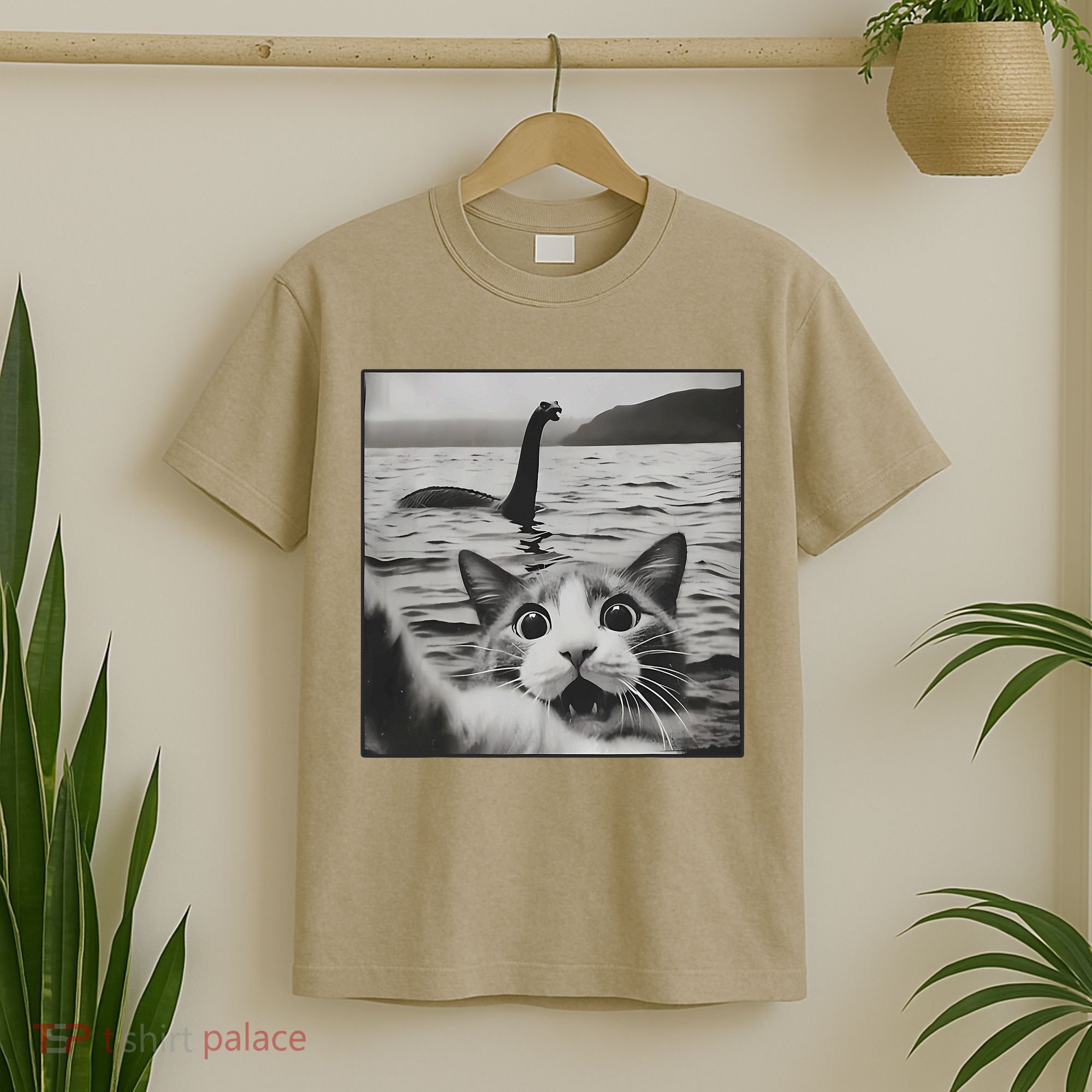 Cat Selfie With Loch Ness Monster Funny Cats Women T-Shirt