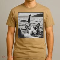Cat Selfie With Loch Ness Monster Funny Cats Women T-Shirt thumb 3