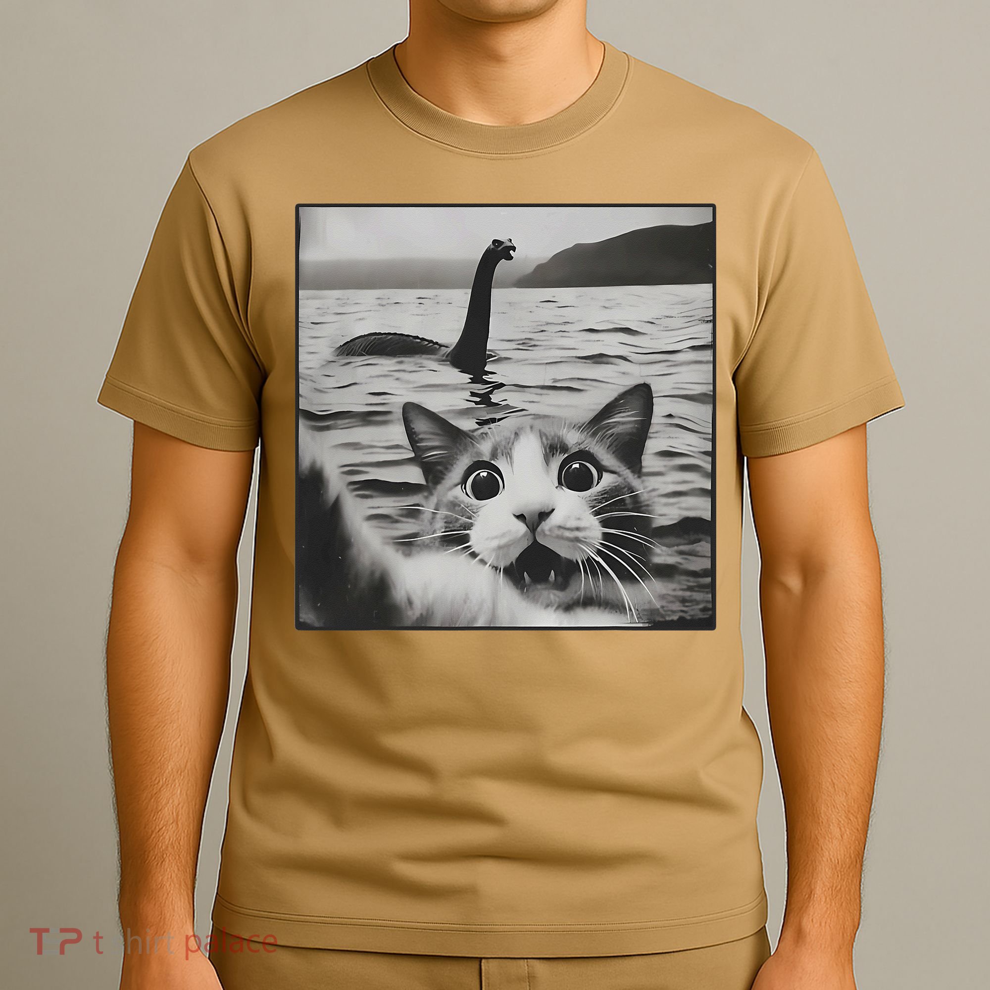 Cat Selfie With Loch Ness Monster Funny Cats Women T-Shirt