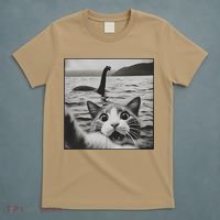 Cat Selfie With Loch Ness Monster Funny Cats Women T-Shirt thumb 5