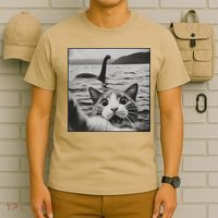 Cat Selfie With Loch Ness Monster Funny Cats Women T-Shirt thumb 6