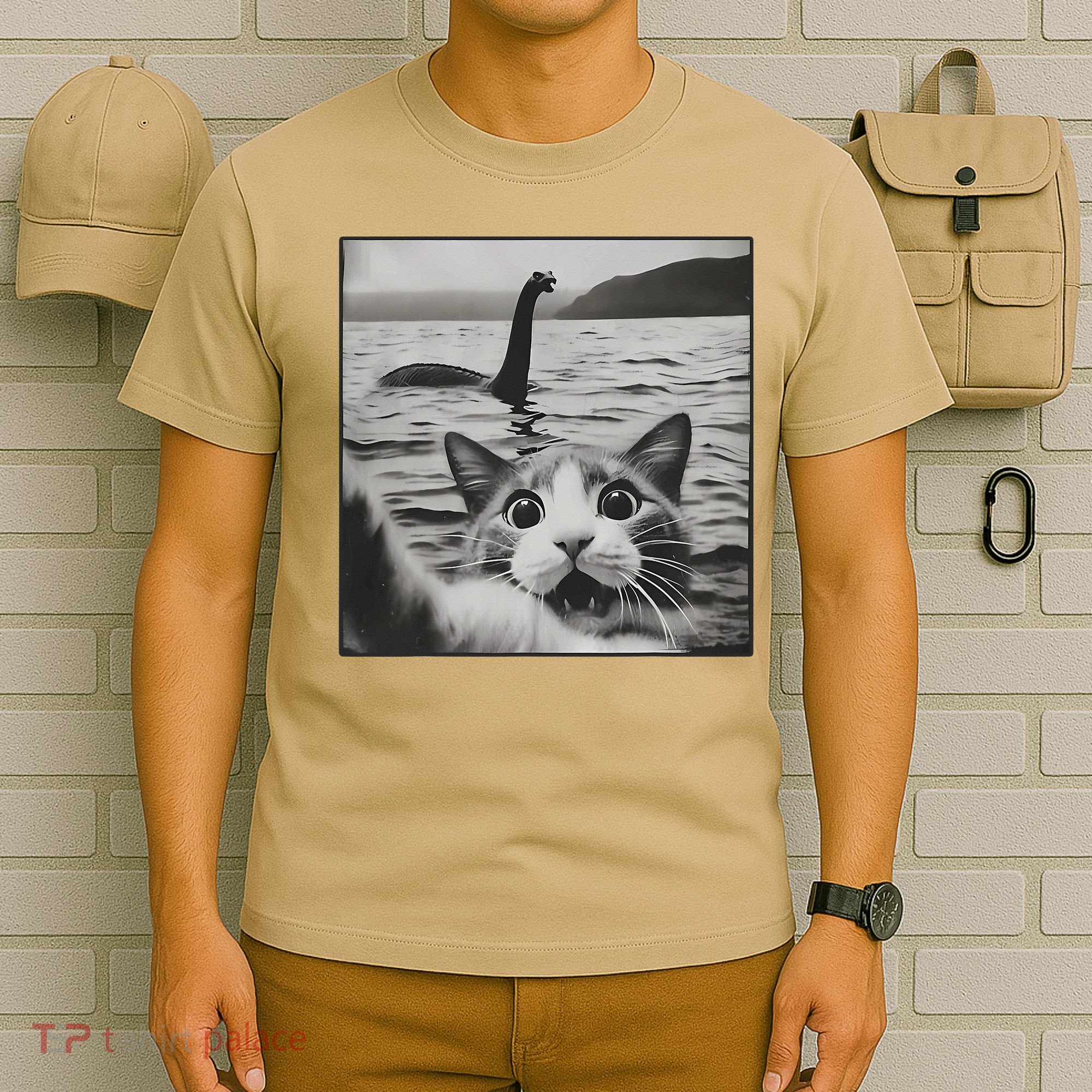 Cat Selfie With Loch Ness Monster Funny Cats Women T-Shirt