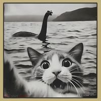 Cat Selfie With Loch Ness Monster Funny Cats Women T-Shirt thumb 7