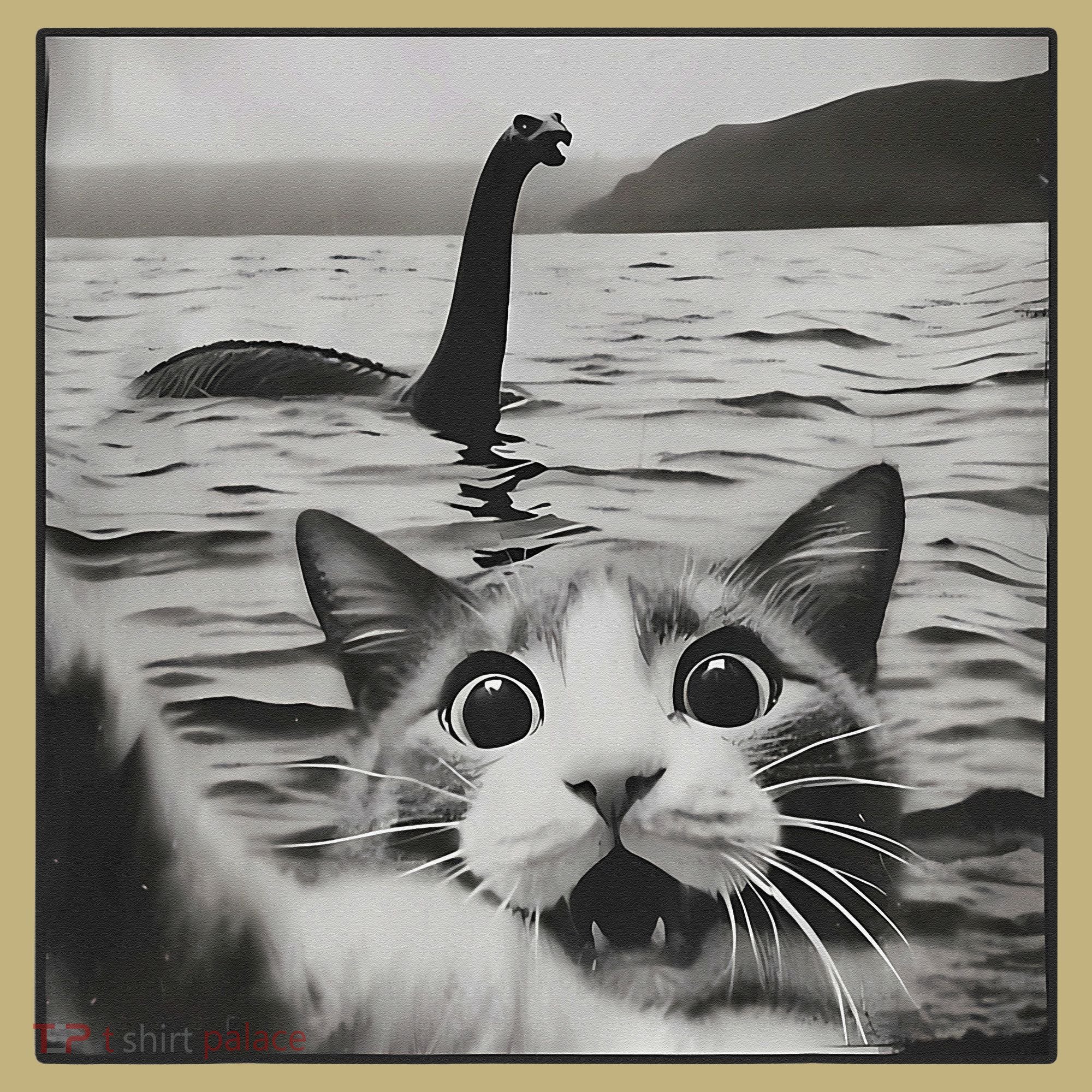 Cat Selfie With Loch Ness Monster Funny Cats Women T-Shirt