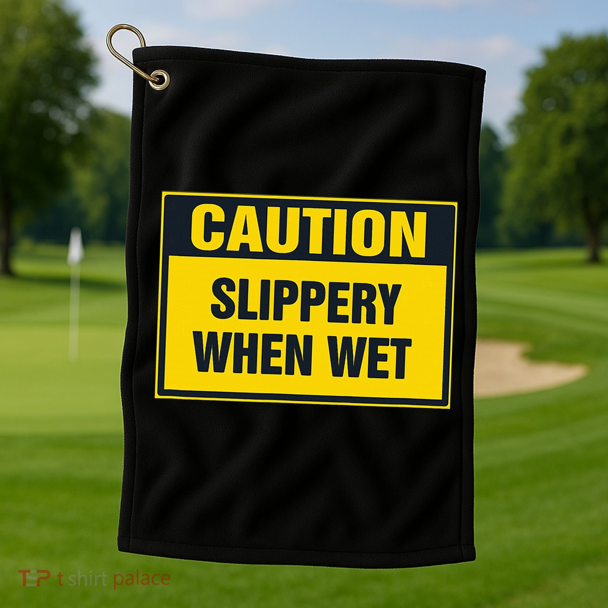 Caution Slippery When Wet Golf Towel