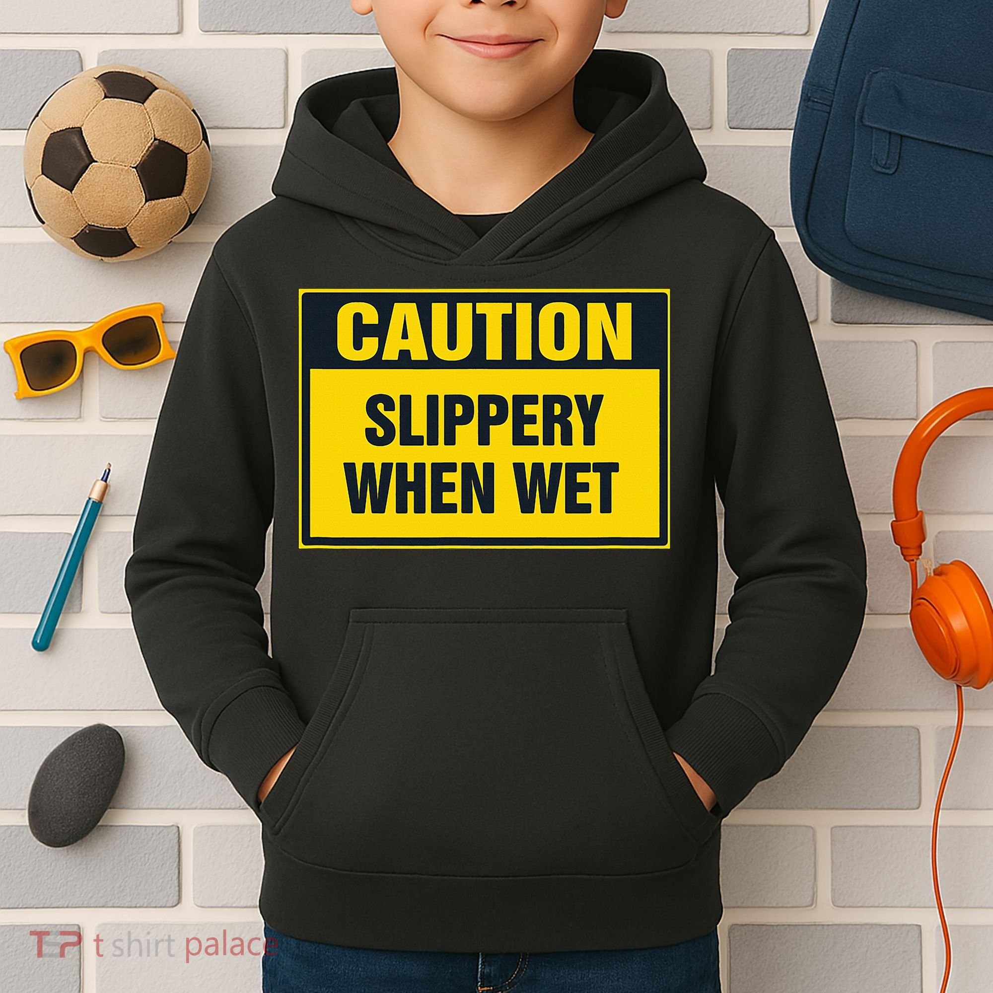 Caution Slippery When Wet Kids Hoodie