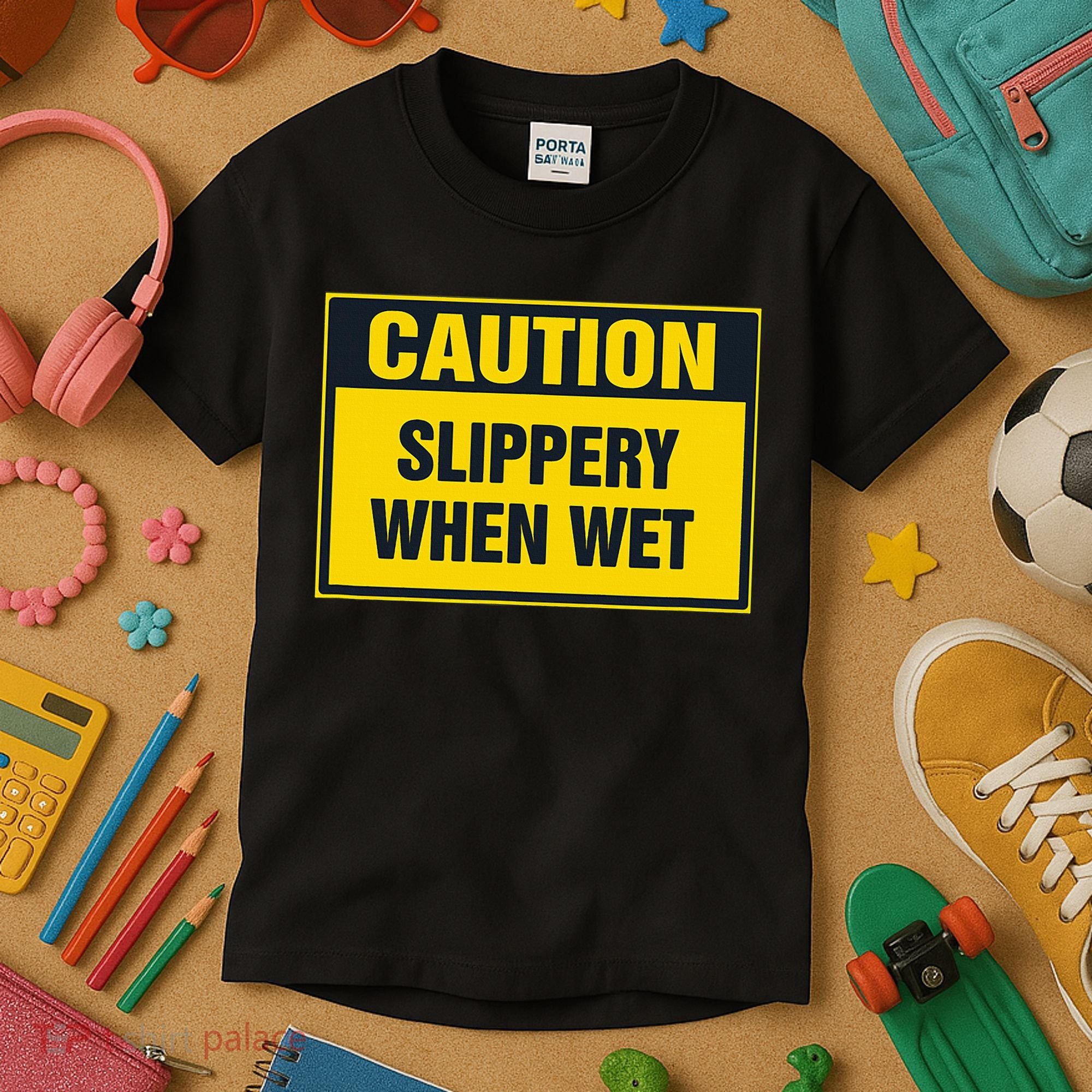 Caution Slippery When Wet Kids T-Shirt