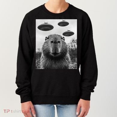 Capybara Selfie With Ufos Funny Graphic Women's Sweatshirt