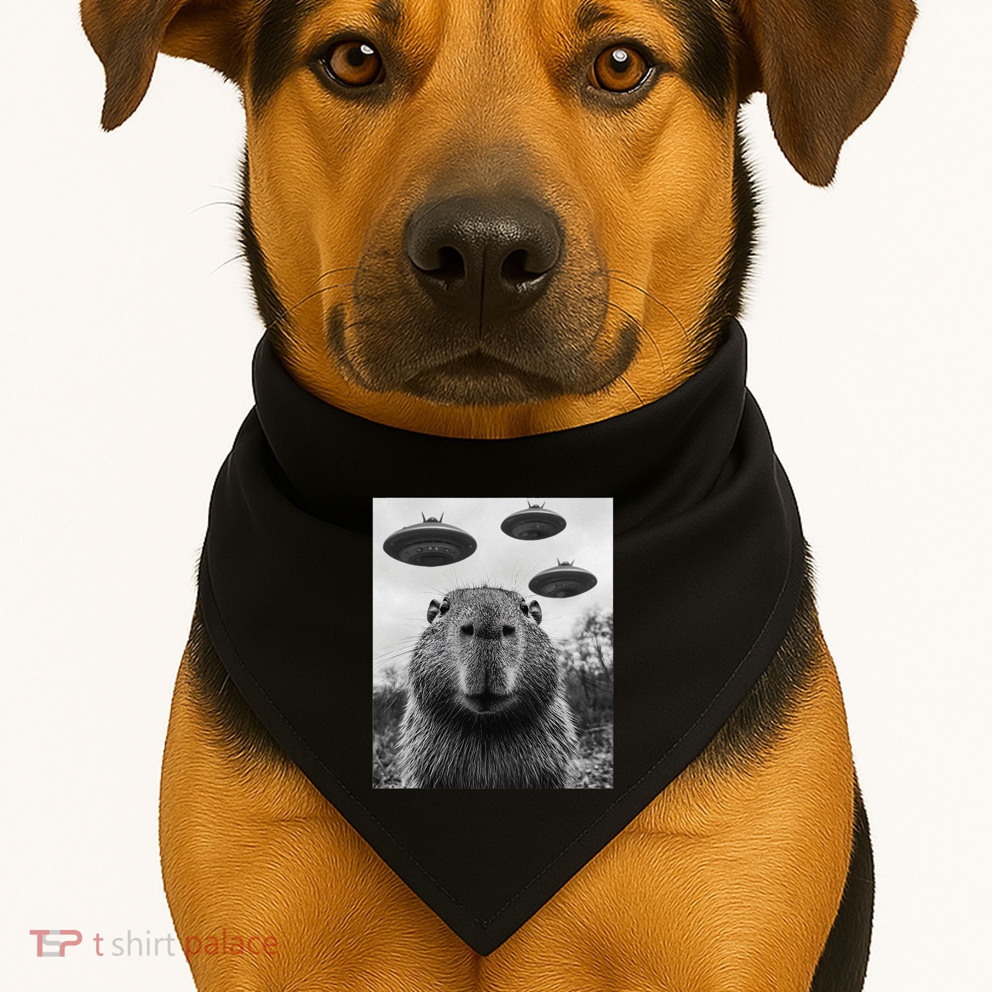 Capybara Selfie With Ufos Funny Graphic USA-Made Doggie Bandana