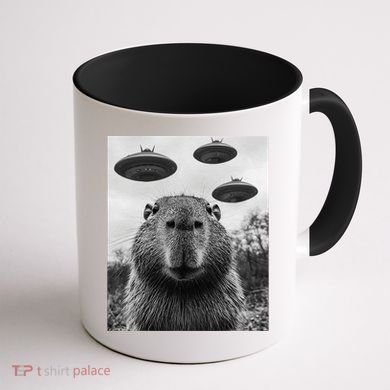 Capybara Selfie With Ufos Funny Graphic Coffee Mug back