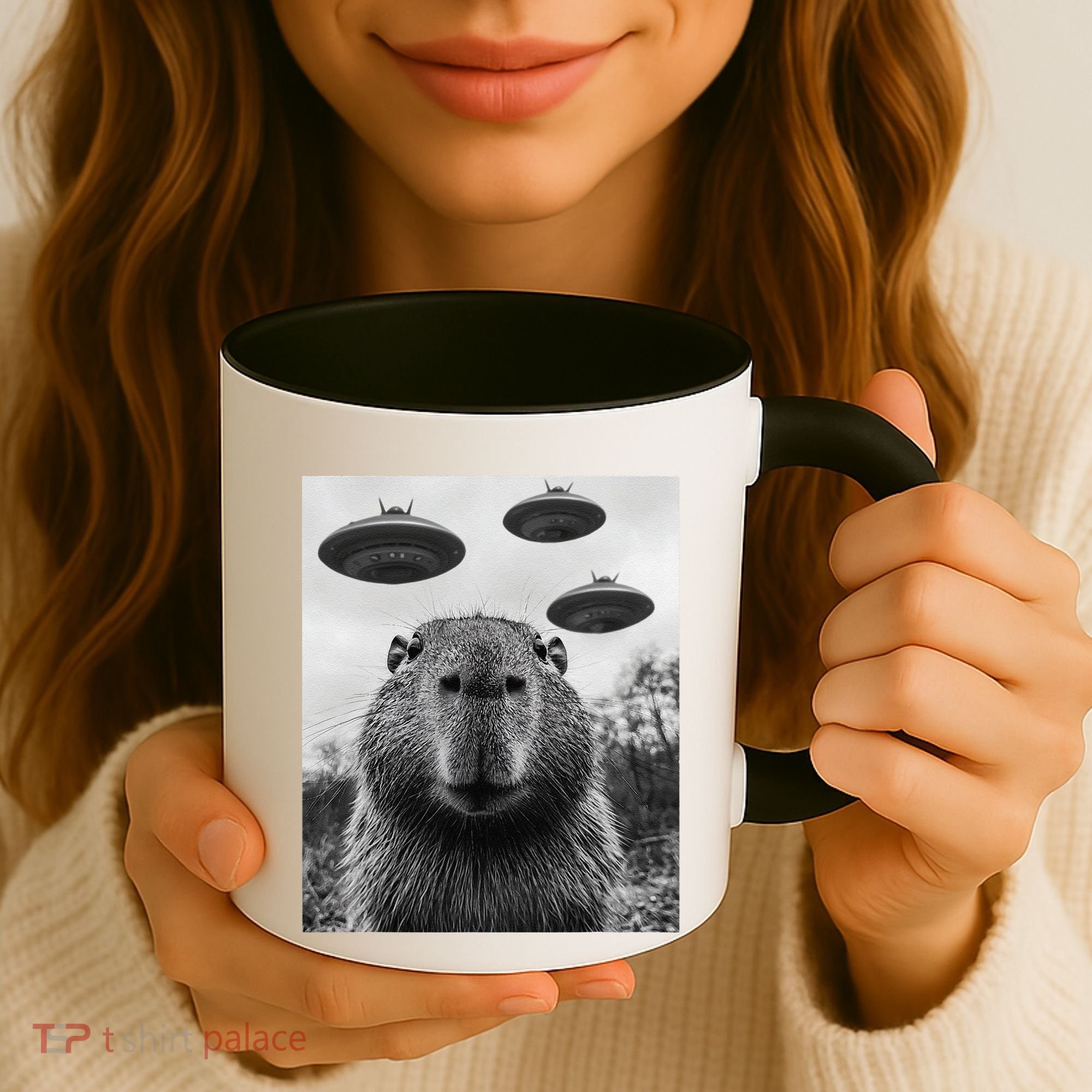 Capybara Selfie With Ufos Funny Graphic Coffee Mug