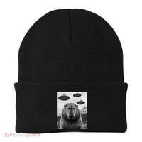 Capybara Selfie With Ufos Funny Graphic Beanie thumb 0