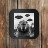 Capybara Selfie With Ufos Funny Graphic Coaster thumb 0