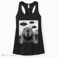 Capybara Selfie With Ufos Funny Graphic Women's Tank Top thumb 0