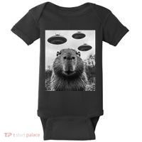 Capybara Selfie With Ufos Funny Graphic Baby Bodysuit thumb 0
