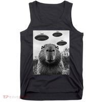 Capybara Selfie With Ufos Funny Graphic Tank Top thumb 0