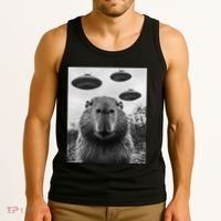 Capybara Selfie With Ufos Funny Graphic Tank Top thumb 3