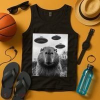 Capybara Selfie With Ufos Funny Graphic Tank Top thumb 4