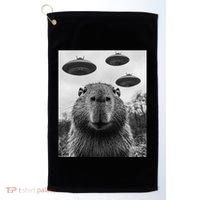 Capybara Selfie With Ufos Funny Graphic Golf Towel thumb 0