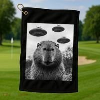 Capybara Selfie With Ufos Funny Graphic Golf Towel thumb 1