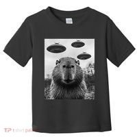 Capybara Selfie With Ufos Funny Graphic Toddler T-Shirt thumb 0
