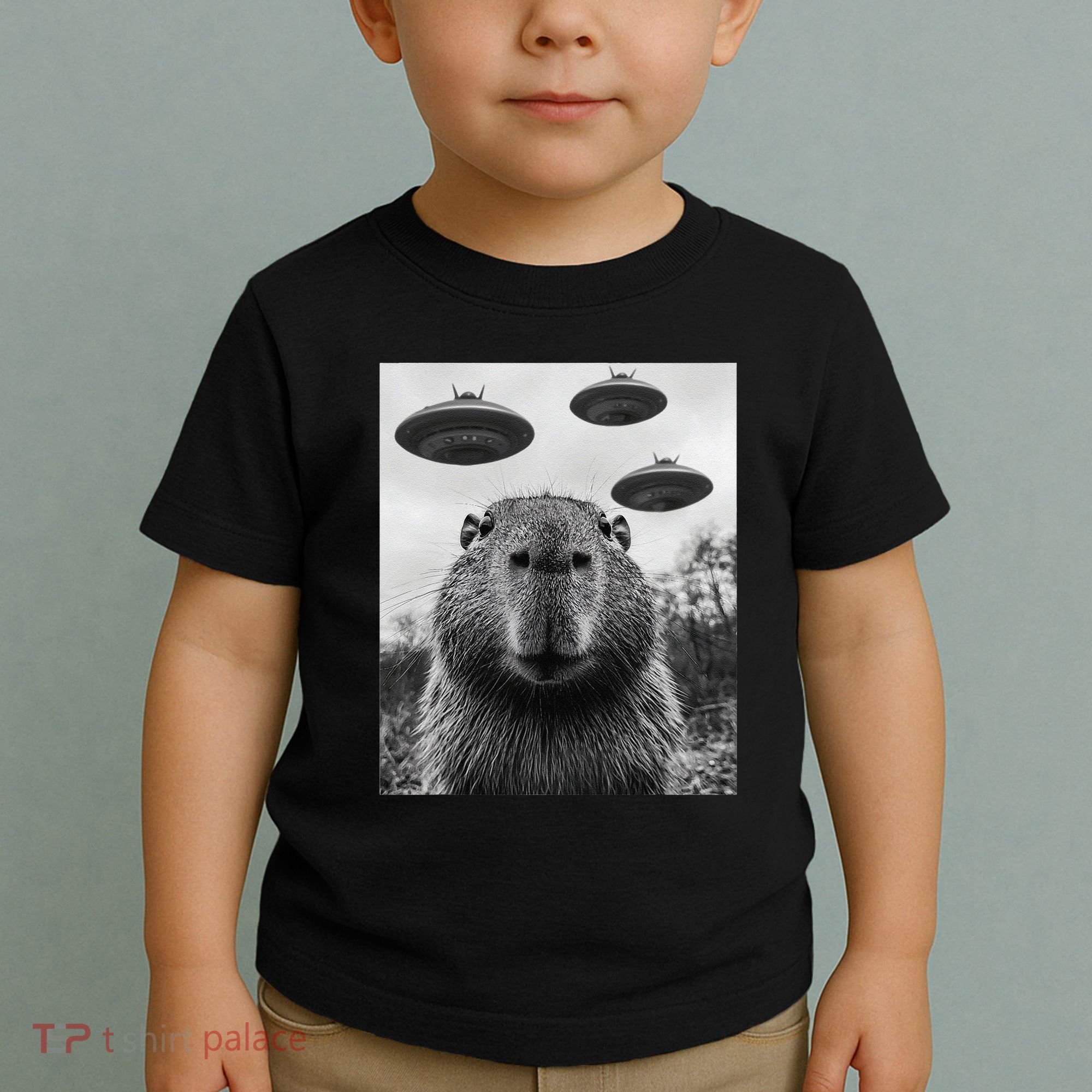 Capybara Selfie With Ufos Funny Graphic Toddler T-Shirt