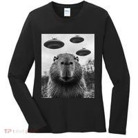 Capybara Selfie With Ufos Funny Graphic Women's Long Sleeve Shirt thumb 0