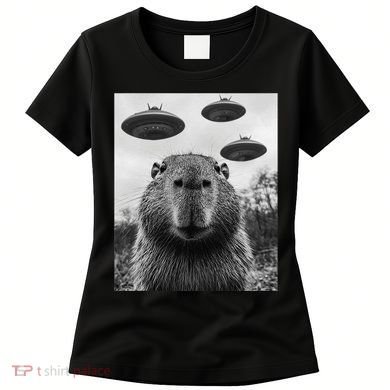 Capybara Selfie With Ufos Funny Graphic Women's T-Shirt