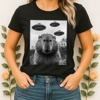 Capybara Selfie With Ufos Funny Graphic Women's T-Shirt thumb 2
