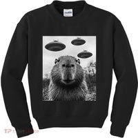 Capybara Selfie With Ufos Funny Graphic Kids Sweatshirt thumb 0