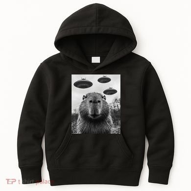 Capybara Selfie With Ufos Funny Graphic Kids Hoodie