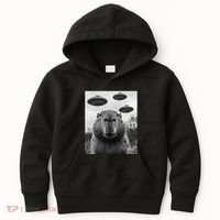 Capybara Selfie With Ufos Funny Graphic Kids Hoodie thumb 0