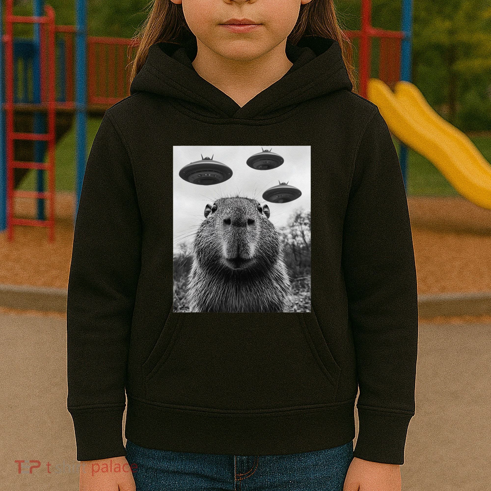 Capybara Selfie With Ufos Funny Graphic Kids Hoodie