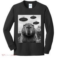 Capybara Selfie With Ufos Funny Graphic Kids Long Sleeve Shirt thumb 0