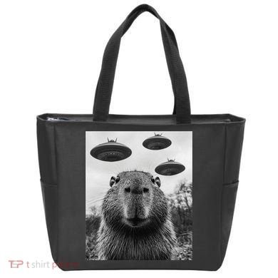 Capybara Selfie With Ufos Funny Graphic Tote Bag
