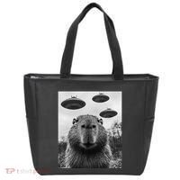 Capybara Selfie With Ufos Funny Graphic Tote Bag thumb 0